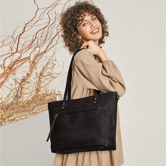 Portland Leather Handbags - Women’s S-ZONE Genuine Leather Crossbody Tote Bag In Black